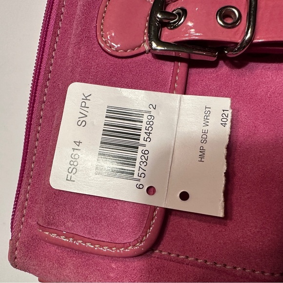 Cute pink suede Coach wristlet; has tag. Classic Coach lined interior. - Picture 10 of 11